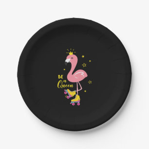 Be A Queen Pink Flamingo Skate Roller Women Girls Paper Plate