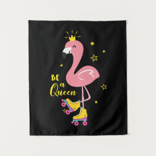 Be A Queen Pink Flamingo Skate Roller Women Girls Tapestry