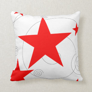 Be A Star Theme Party Red Stars Grey White Swirls Throw Pillow