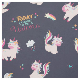 Be a unicorn rainbow colour w/ stars & hearts blue fabric