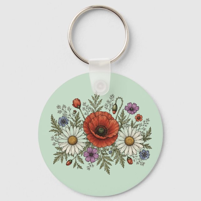 "Be a Wildflower" Aluminum Circle Keychain (Front)