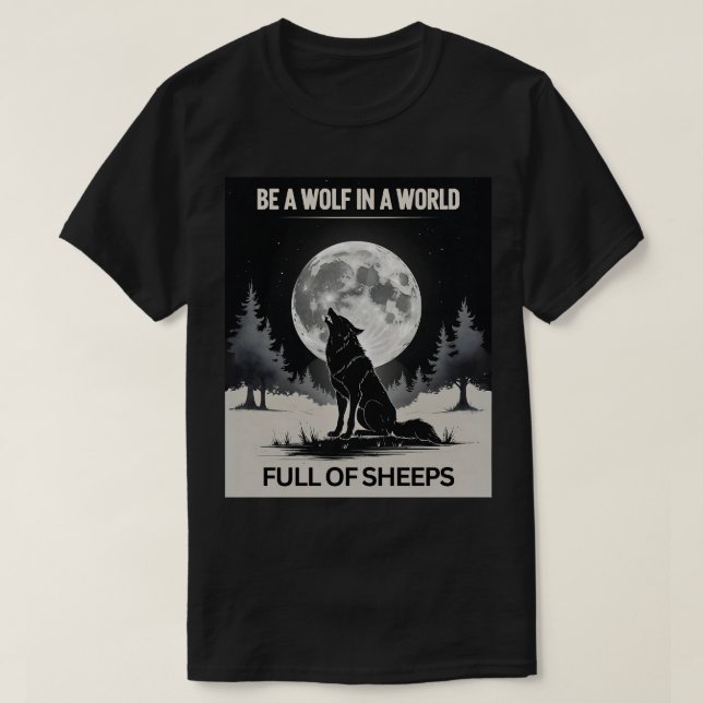 Be a Wolf in a World Full of Sheep" – Moonlight Fo T-Shirt (Design Front)