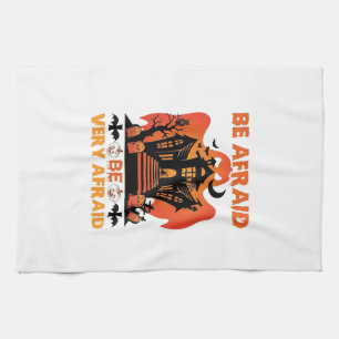 Be Afraid Very Halloween Haunted House Pumpkins_1 Kitchen Towel