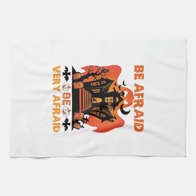 Be Afraid Very Halloween Haunted House Pumpkins_1 Kitchen Towel (Horizontal)