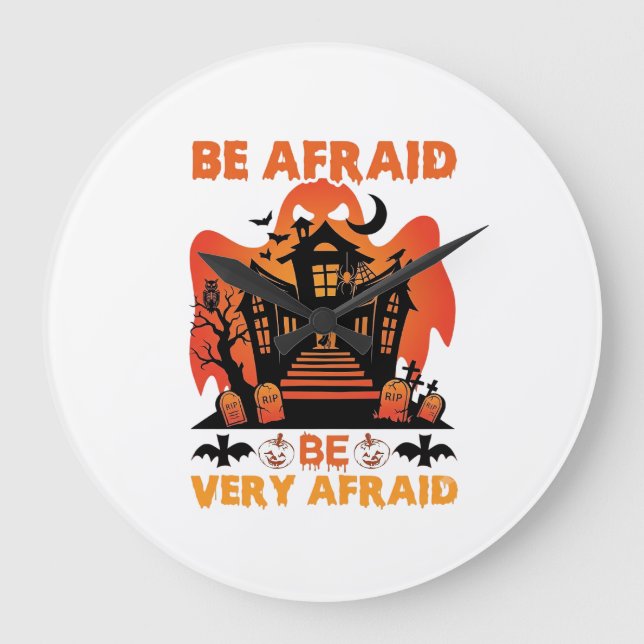 Be Afraid Very Halloween Haunted House Pumpkins_1 Large Clock (Front)