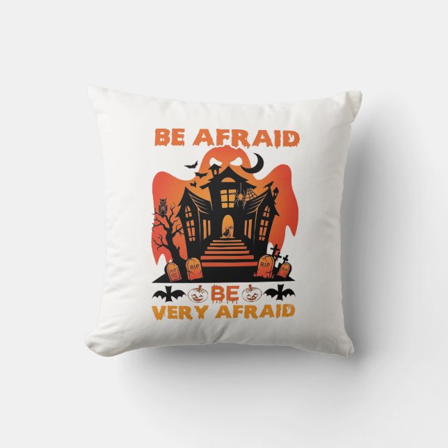 Be Afraid Very Halloween Haunted House Pumpkins_1 Throw Pillow (Front)