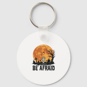 Be Afraid Vintage Halloween Graveyard Vector Desig Keychain
