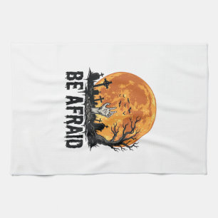 Be Afraid Vintage Halloween Graveyard Vector Desig Kitchen Towel