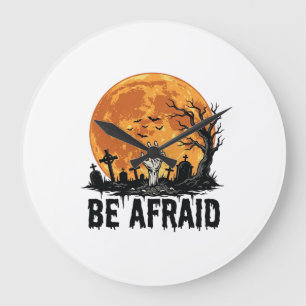 Be Afraid Vintage Halloween Graveyard Vector Desig Large Clock