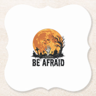 Be Afraid Vintage Halloween Graveyard Vector Desig Paper Coaster