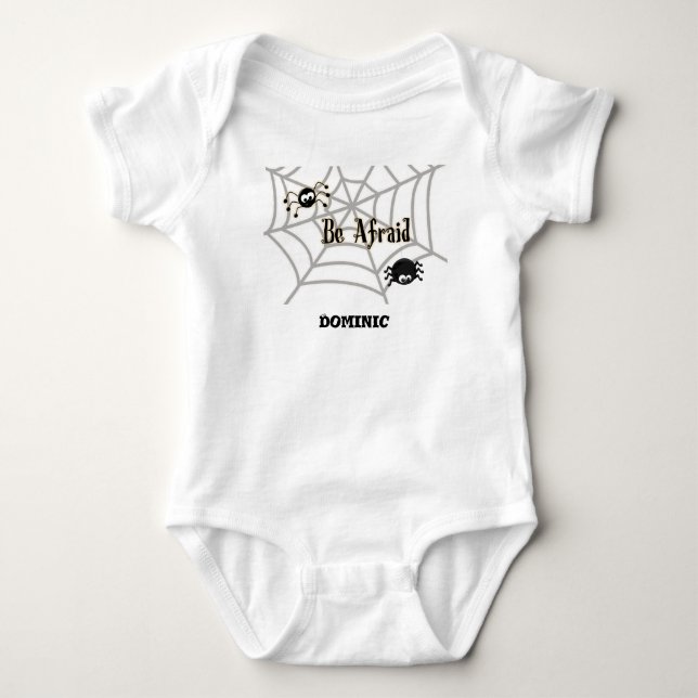 Be Afraid with Not So Scary Spiders Personalized Baby Bodysuit (Front)