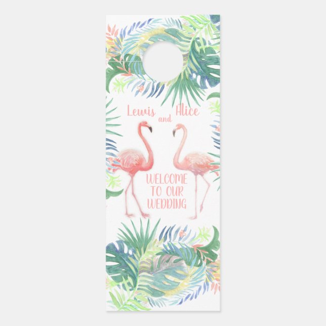 Be all Happy Forever! Fairy Tale Two Pink Flamingo Door Hanger (Front)