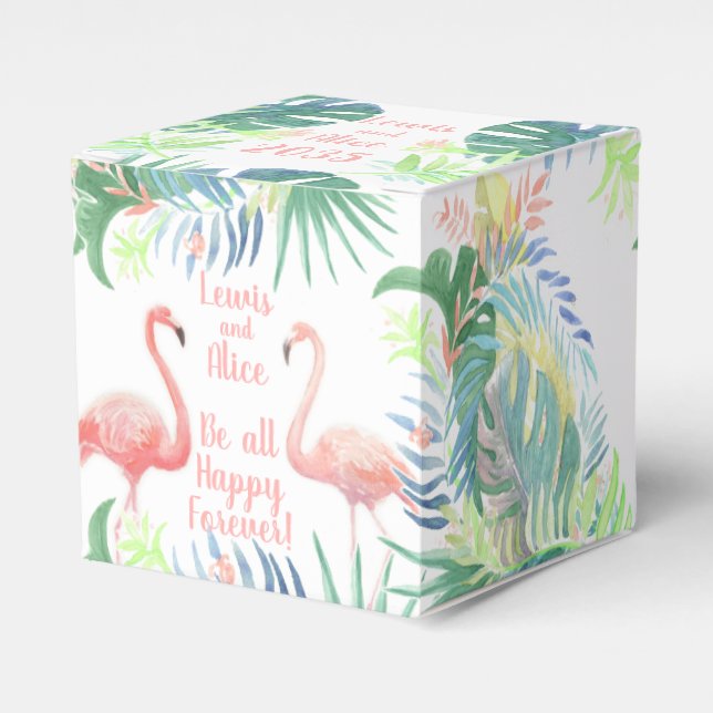 Be all Happy Forever! Fairy Tale Two Pink Flamingo Favor Box (Front Side)