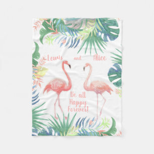 Be all Happy Forever! Fairy Tale Two Pink Flamingo Fleece Blanket
