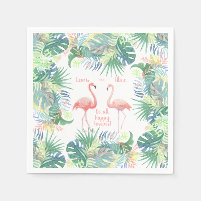 Be all Happy Forever! Fairy Tale Two Pink Flamingo Napkin (Front)