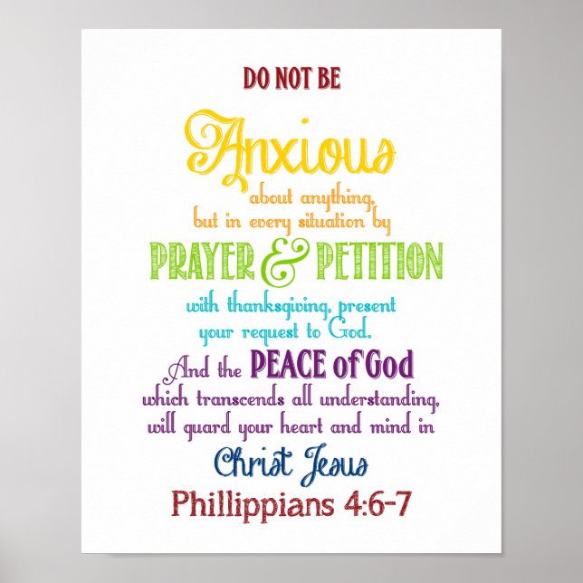 Be anxious for nothing Philippians 4:6-7 Poster (Front)