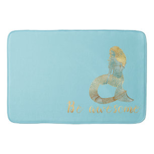 Be Awesome Gold Aqua Sparkle Mermaid Bath Mat
