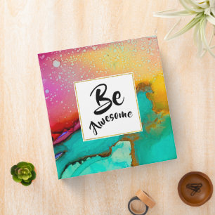Be Awesome Pink and Turquoise Abstract Watercolor Binder