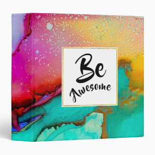 Be Awesome Pink and Turquoise Abstract Watercolor Binder