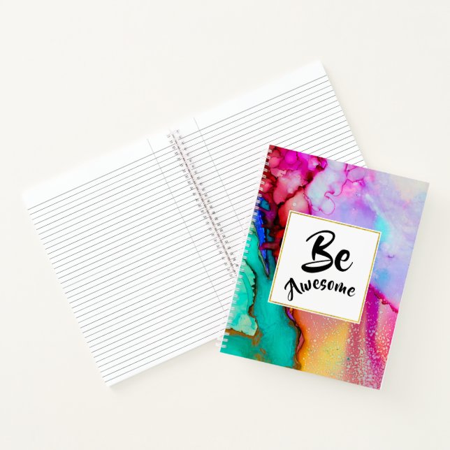 Be Awesome Pink and Turquoise Abstract Watercolor Notebook (Inside)
