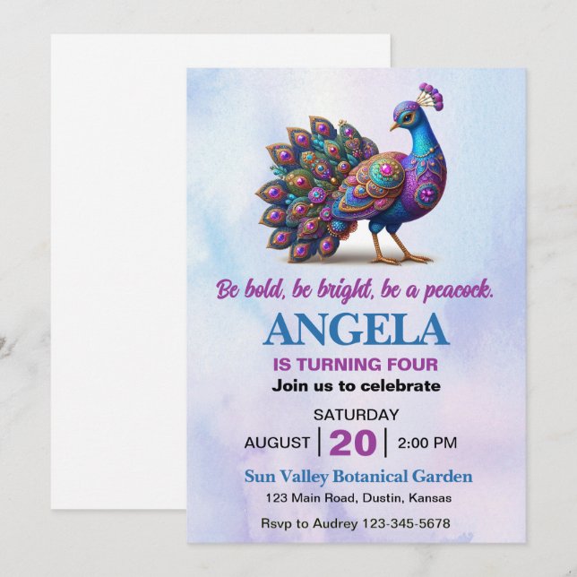 Be Bold, Be Bright, Be a Peacock Birthday Party Invitation (Front/Back)