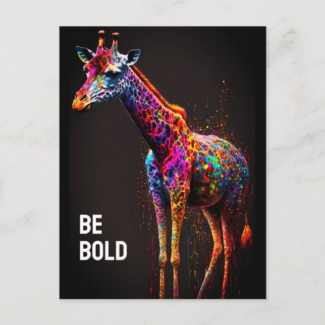 Be Bold Colourful Rainbow Giraffe Cute Zoo Animal Postcard (Front)
