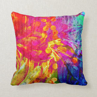 BE BOLD Rainbow Floral Swirls Abstract Painting Throw Pillow