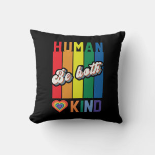 Be Both Human and Kind – Vintage Rainbow-Inspired Throw Pillow
