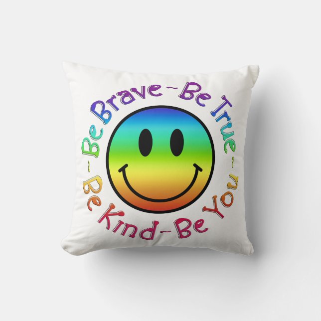 Be Brave Smile Emoji Square Throw Pillow  (Front)