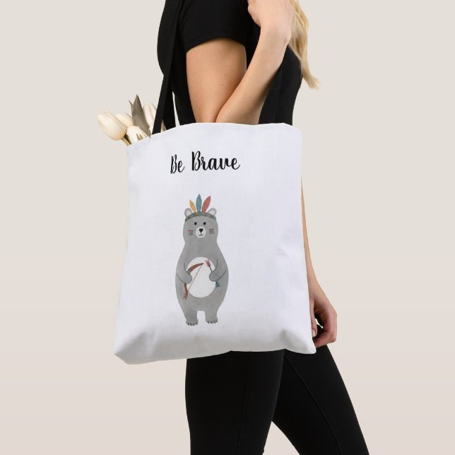 Be Brave Tribal Bear Bear Tote Bag (Close Up)