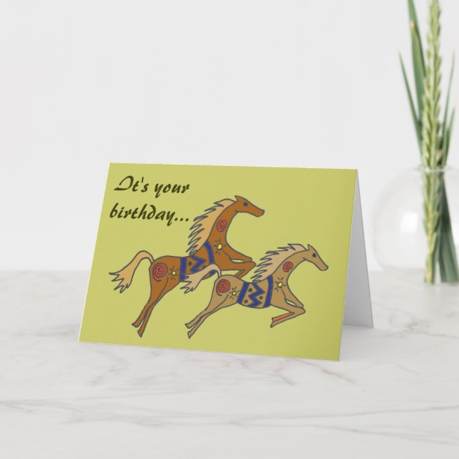 BE- Carte d'anniversaire pour les chevaux galopant (Devant)