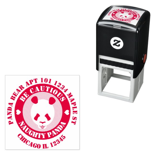 Be Cautious Naught Panda Return Address Self-inking Stamp (In Situ)