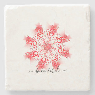 Be centred red mandala fractal line doodle stone coaster