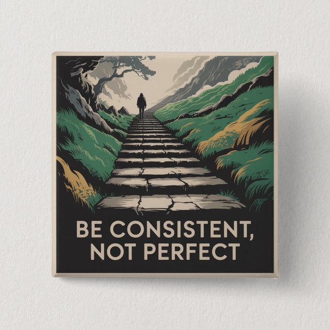 Be Consistent, Not Perfect 2 Inch Square Button (Front)
