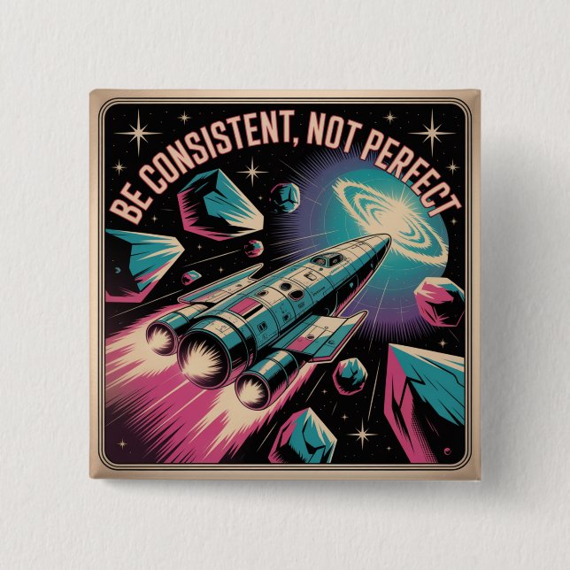 Be Consistent, Not Perfect 2 Inch Square Button (Front)