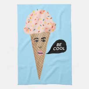 BE COOL pink talking ice cream cone Kitchen Towel