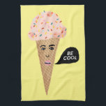 BE COOL pink talking ice cream cone Kitchen Towel<br><div class="desc">Everyone loves ice cream! Give the gift of this cute kitchen towel with a talking pink ice cream cone! Add your own customized text too.
Check my shop for lots more colours and patterns!</div>