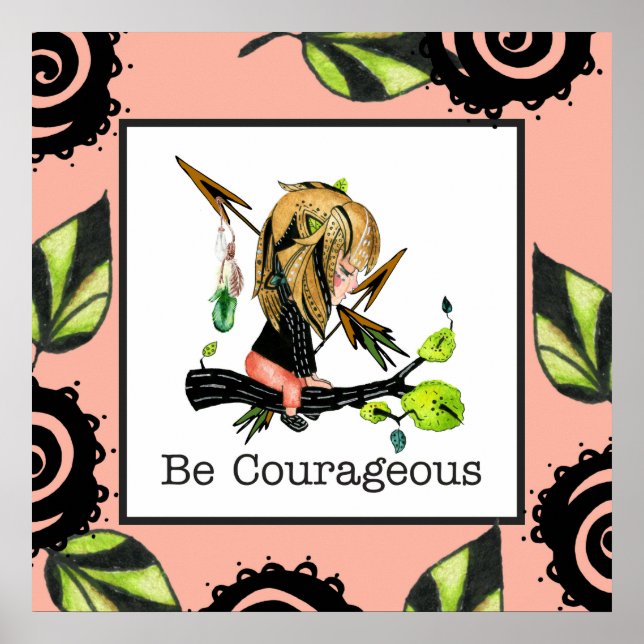 Be Courageous Child's Boho Framed Art Poster (Front)