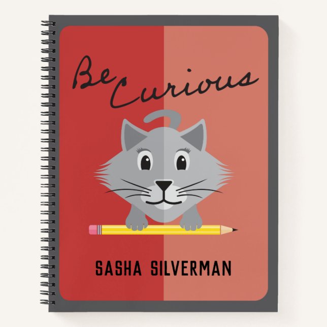 Be Curious Silver Persian Kitty Shaded Rose Colour Notebook (Front)