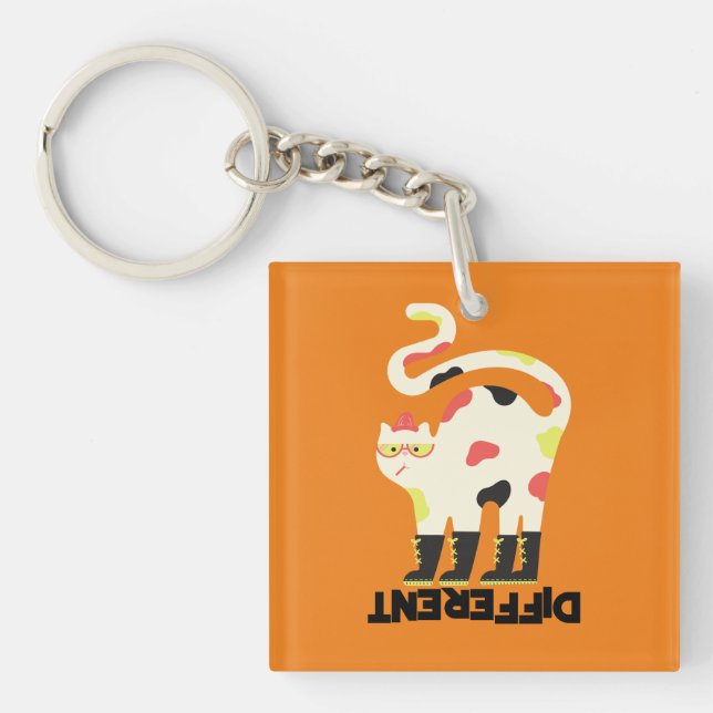 Be different funny funky cat design keychain (Front)