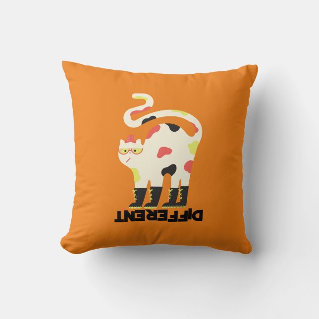 Be different funny funky cat design throw pillow (Front)