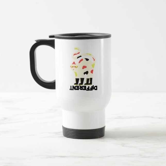 Be different funny funky cat design travel mug (Left)