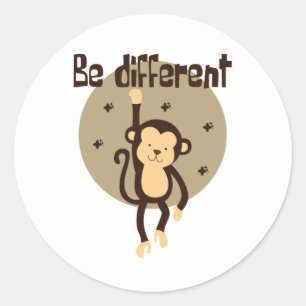 Be Different Kawaii Brown Monkey Hanging On Classic Round Sticker