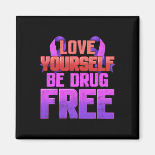 Be Drug Free Love Yourself Purple Ribbon Magnet