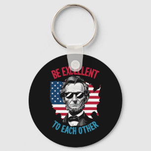 Be Excellent To Each Other Us Map Flag Abe Abraham Keychain