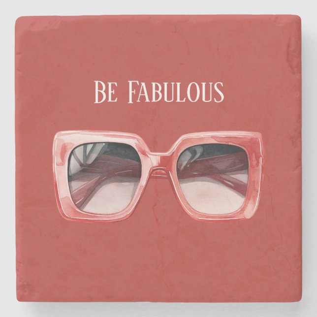 Be Fabulous Red Sunglasses Stone Coaster (Front)