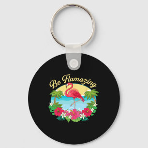 Be Flamazing - Cute Flamingo Lover Beach Vacation  Keychain