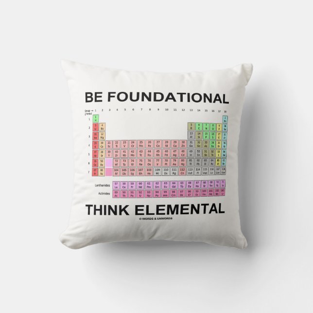 Be Foundational Think Elemental (Periodic Table) Throw Pillow (Front)