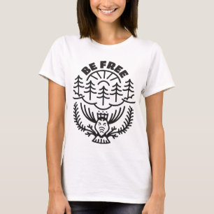 Be Free - Minimalist Forest & Moose Outline T-Shirt