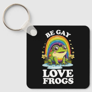 Be Gay Love Frogs Funny LGBTQ Pride Rainbow Retro Keychain